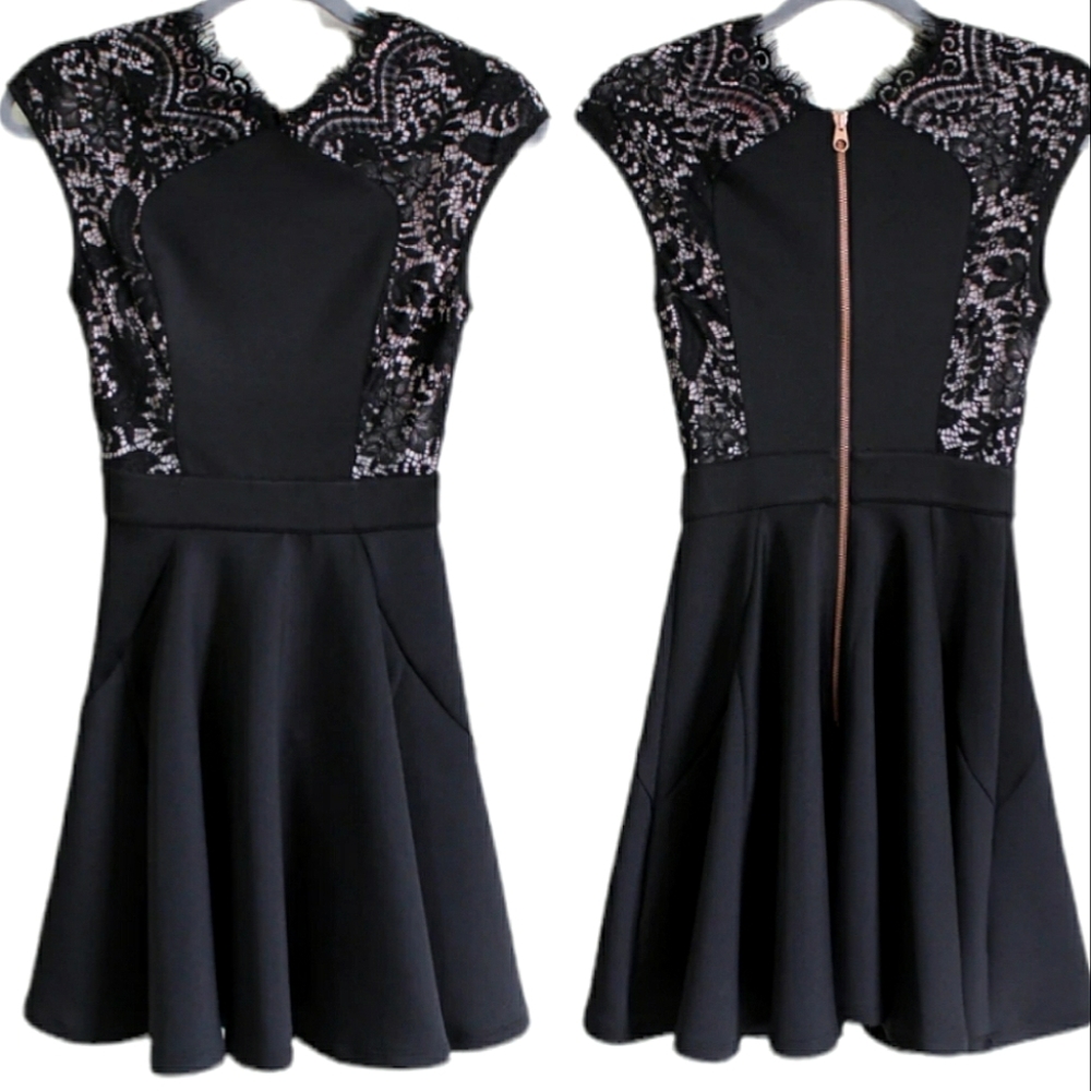 Ted Baker Sew In Love Lace Panel Dress size 3 usa 8 black cocktail black tie